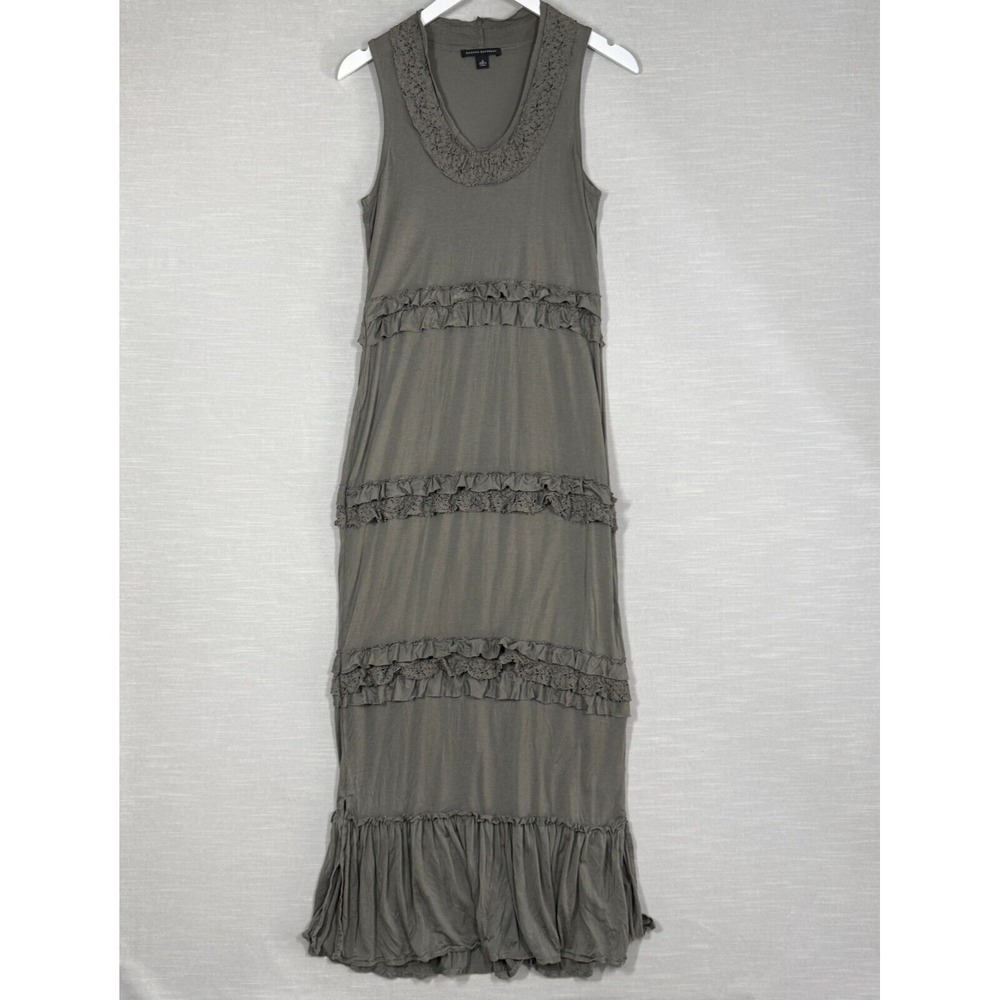 Banana Republic Dress Womens S Gray Silk Boho Cottage Ruffle Layered Maxi Casual